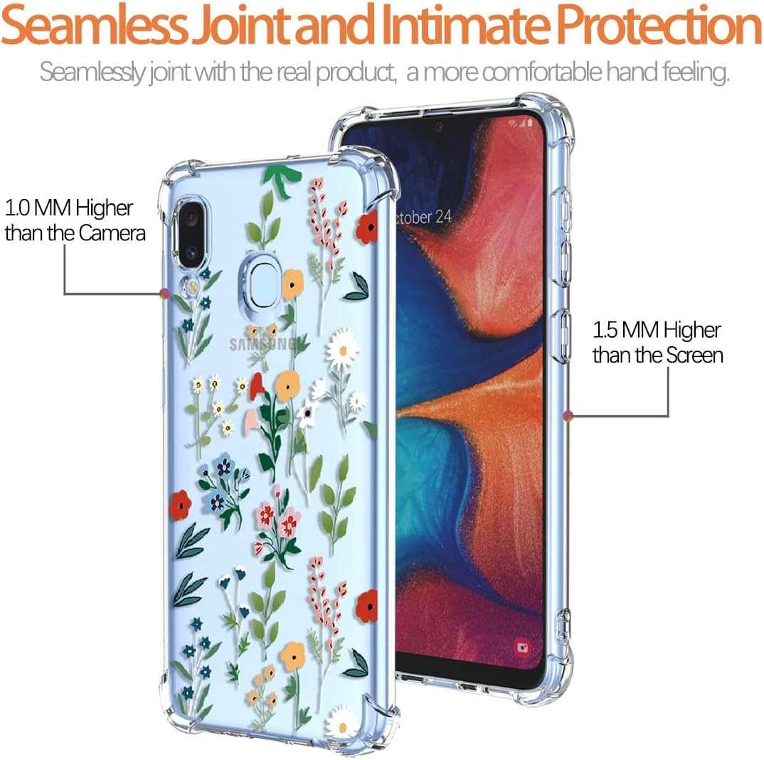 Funda para Galaxy A20Galaxy A30 SM-A205U SM-A305F Funda transparente con diseño de TPU suave absorción de impactos, patrón de jardín de flores,