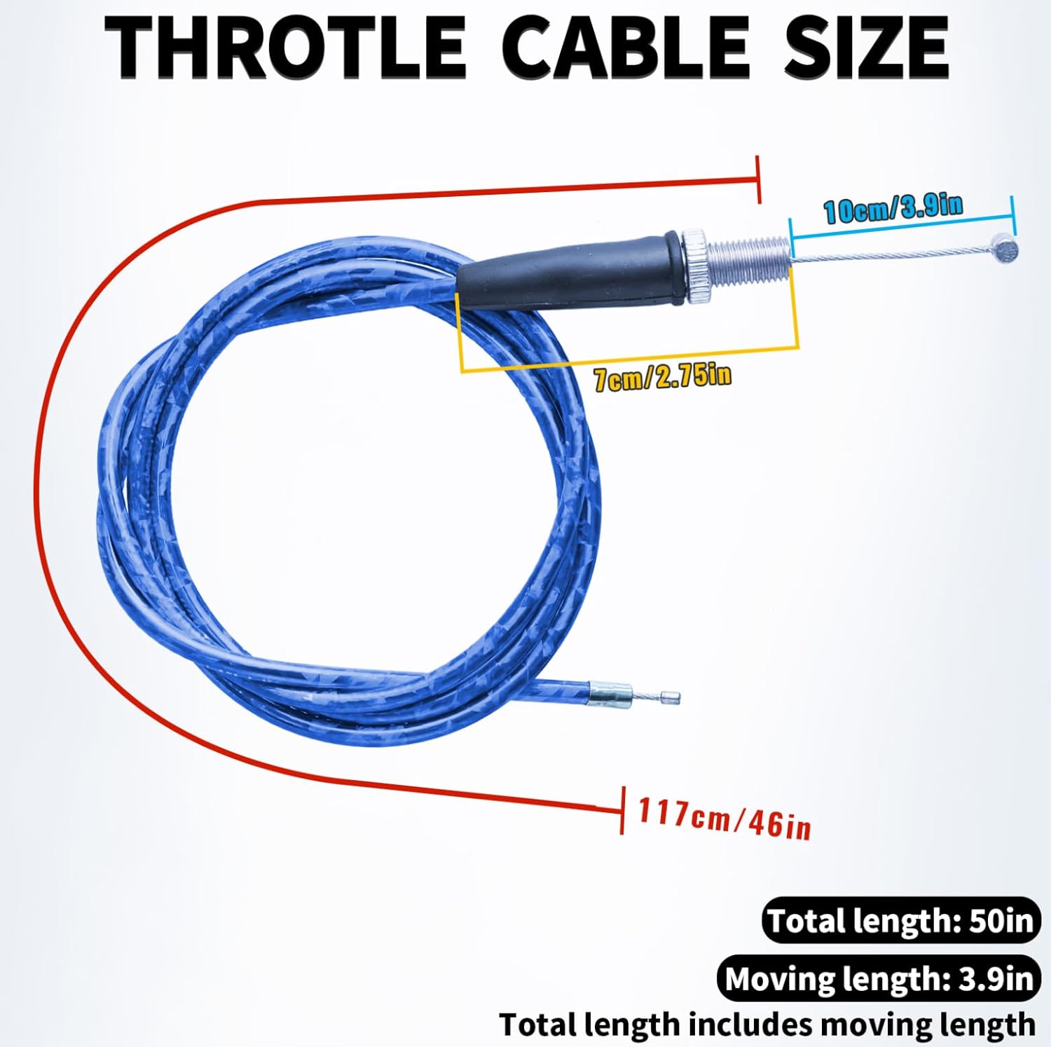 Mini Cable del acelerador de bicicleta 50 pulgadas Núcleo interno de acero flexible Superposición Película láser de color (azul)