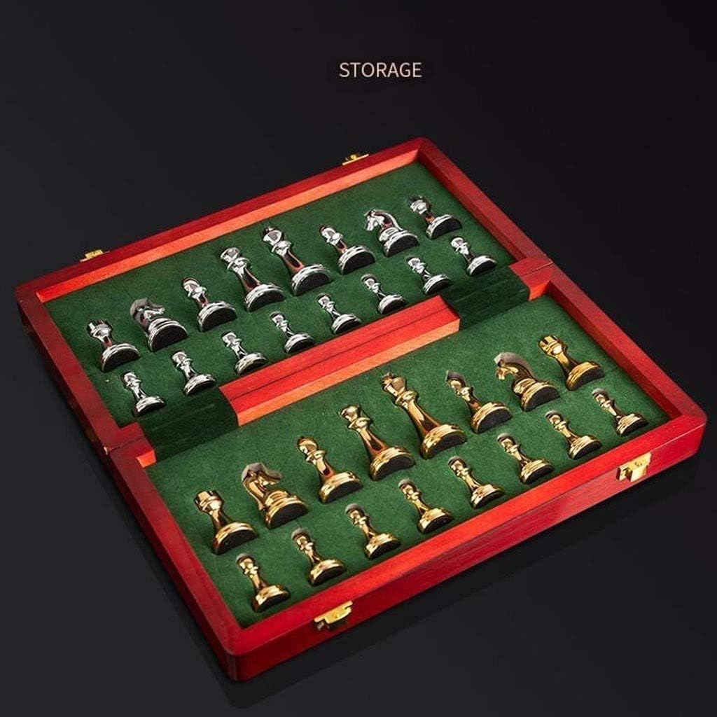 PZFC Juego de ajedrez grande de metal plegable portátil de madera para niños y adultos principiantes juego de mesa, regalos de alta gama