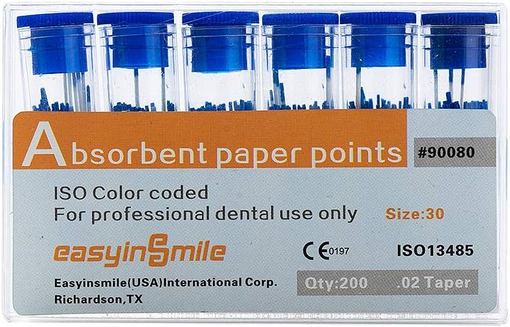 1 caja de puntos de papel absorbente endodoncia 020406 Tapper para Dental Endo estéril tamaños mixtos (30 # 0.2 cónico)