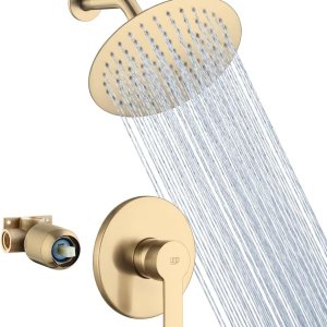 POP SANITARYWARE Juego de grifo de ducha dorado cepillado, mezclador de lluvia, accesorio de ducha montado en la pared, sistema de cabezal de ducha POP SANITARYWARE Juego de grifo de ducha dorado cepillado, mezclador de lluvia, accesorio de ducha montado en la pared, sistema de cabezal de ducha