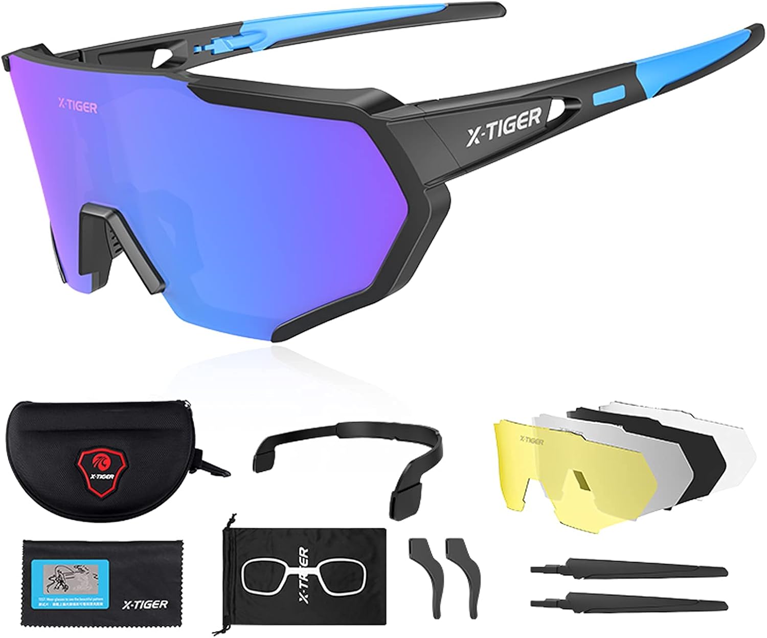 X-TIGER Gafas de sol deportivas polarizadas con 5 lentes intercambiables, lentes de ciclismo para hombre y mujer, béisbol, correr, pesca