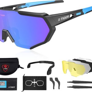 X-TIGER Gafas de sol deportivas polarizadas con 5 lentes intercambiables, lentes de ciclismo para hombre y mujer, béisbol, correr, pesca X-TIGER Gafas de sol deportivas polarizadas con 5 lentes intercambiables, lentes de ciclismo para hombre y mujer, béisbol, correr, pesca