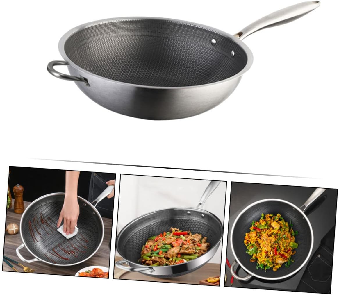 HAKIDZEL Wok de acero inoxidable antiadherente Sartén antiadherente utensilios de cocina antiadherentes Sartén de acero inoxidable Utensilios de