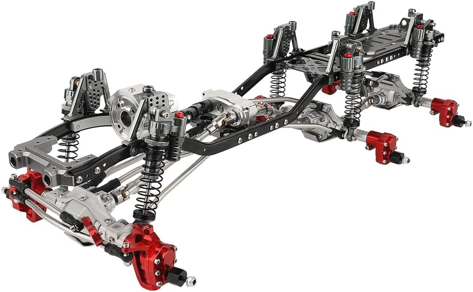ZXYRC Marco de chasis de coche de metal 6×6 RC con ejes traseros medios delanteros Transmisión prefija para Axial SCX10 II 90046 90047 110 RC