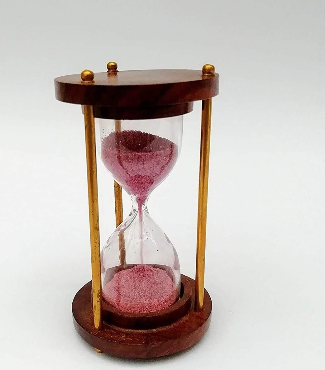 Sohrab Nauticals Reloj de arena de madera de latón de 4 pulgadas, temporizador de arena de 1 minuto, reloj de arena, temporizador con arena rosa