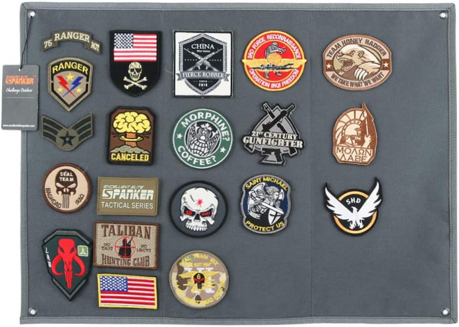 EXCELLENT ELITE SPANKER Tablero de exhibición de parches tácticos, panel de soporte militar plegable (gris, mediano)