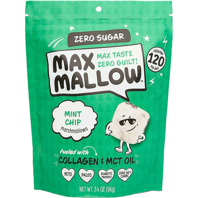 Know Brainer Max Mallow Mint Chip – Malvaviscos sin culpa y sin azúcar – Bajo en carbohidratos, cero grasas, sin gluten y cetogénico – Malvavisco