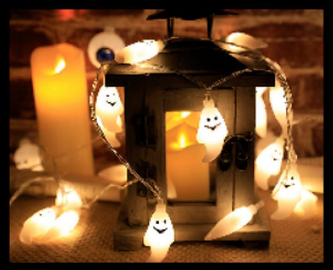 Guirnalda de luces intermitentes de Halloween, 30 luces LED de 12 pies, espíritu de mueca de murciélago de calabaza 3D, para decoración de fiestas