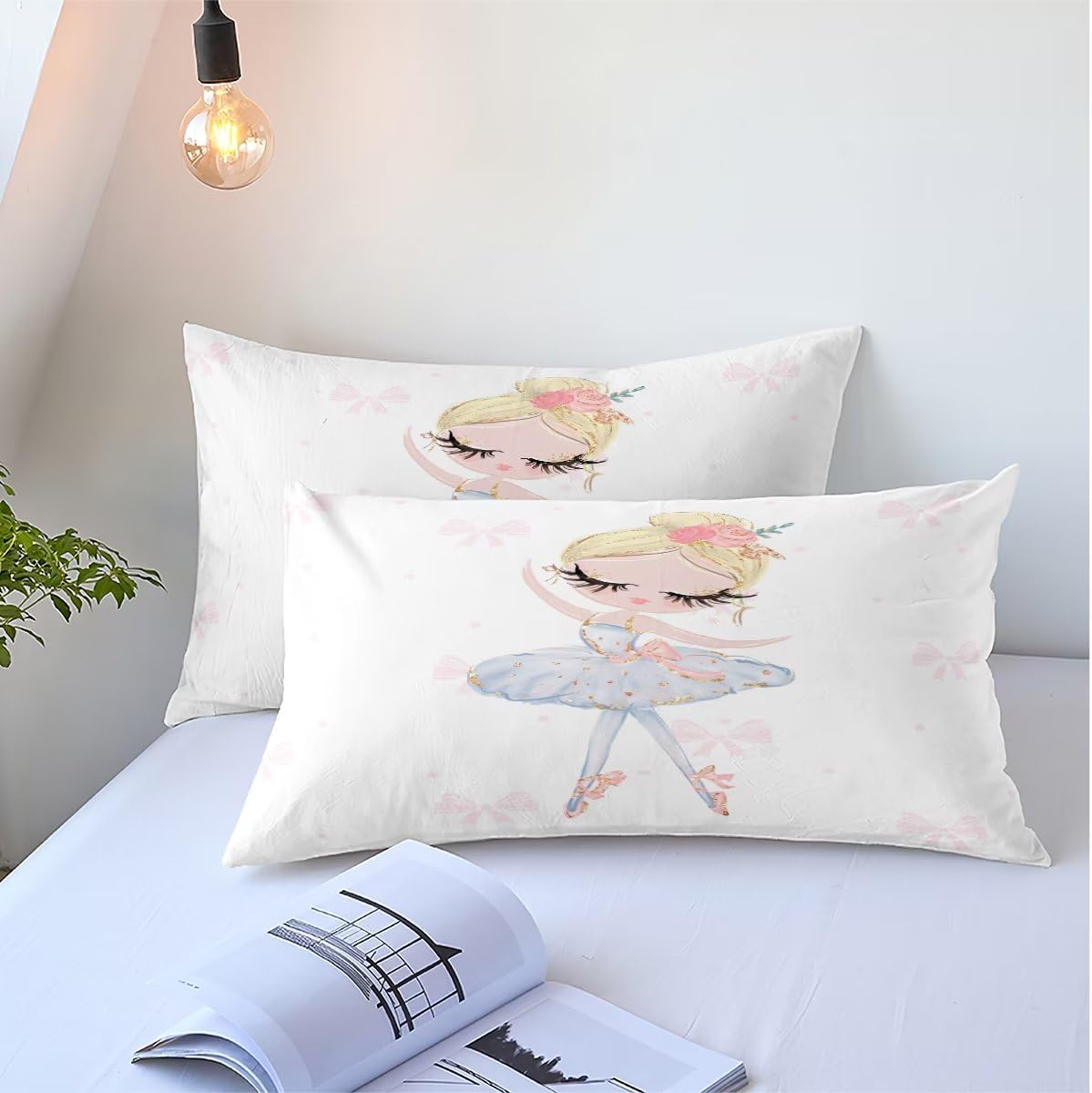 XIUSEE Juego de edredón blanco de ballet para niña, tamaño individual, juego de edredón de dibujos animados para niños y adolescentes, juego de ropa