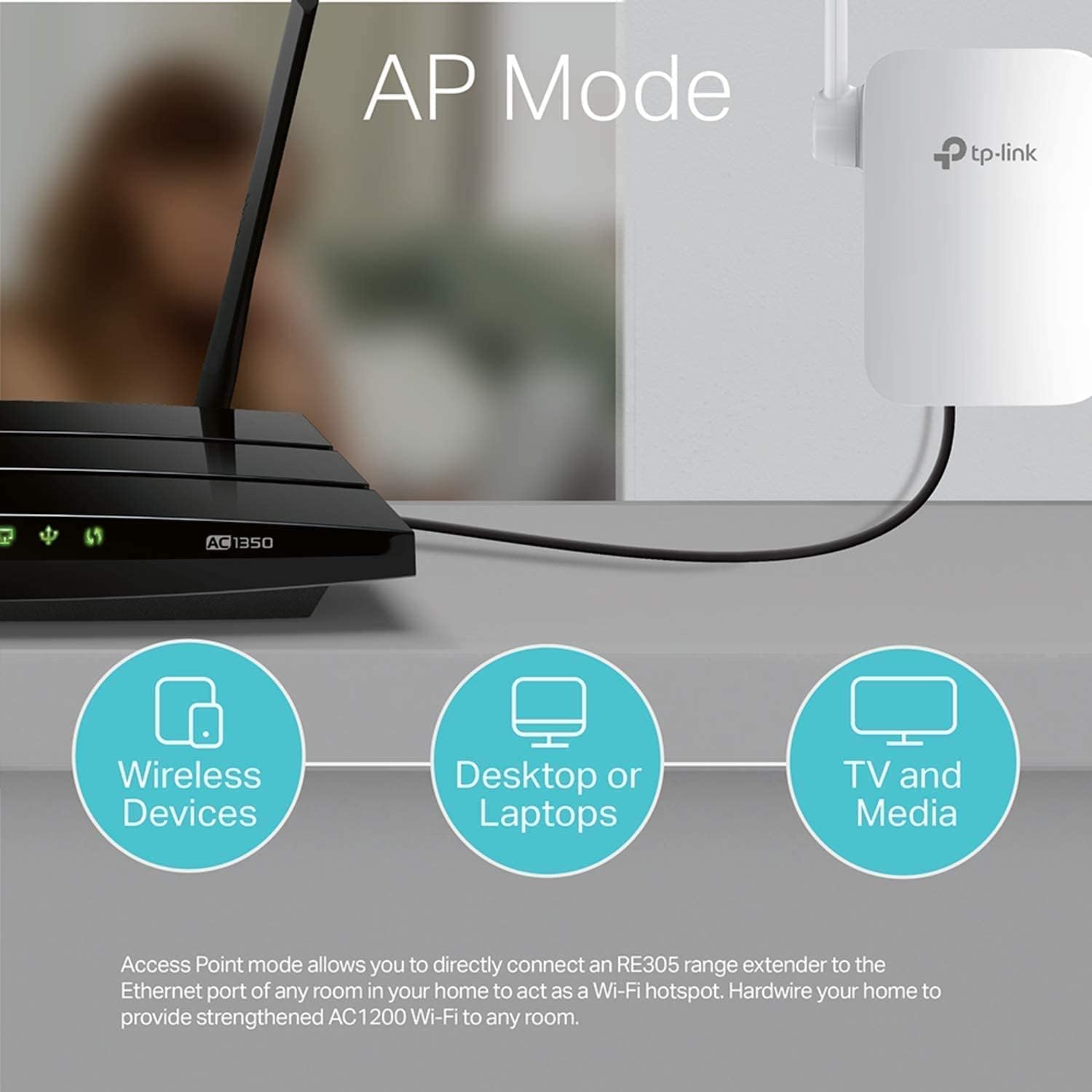 tp-link Extensor WiFi AC1200  Hasta 1200 Mbps  Extensor de rango de doble banda, extiende Internet Wifi a dispositivos Smart Home y Alexa (RE305)