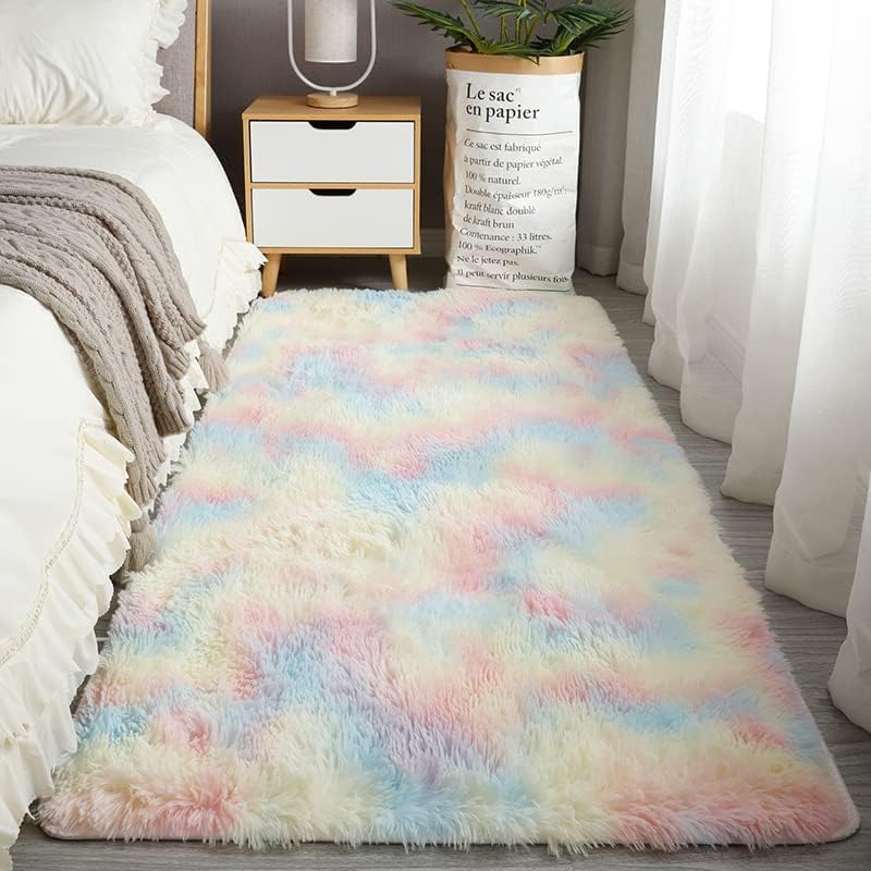 TOLORD Alfombras de área para dormitorio, sala de estar, 3 x 5 pies, antideslizante, duradera, esponjosa, peluda, alfombra de noche de felpa suave,