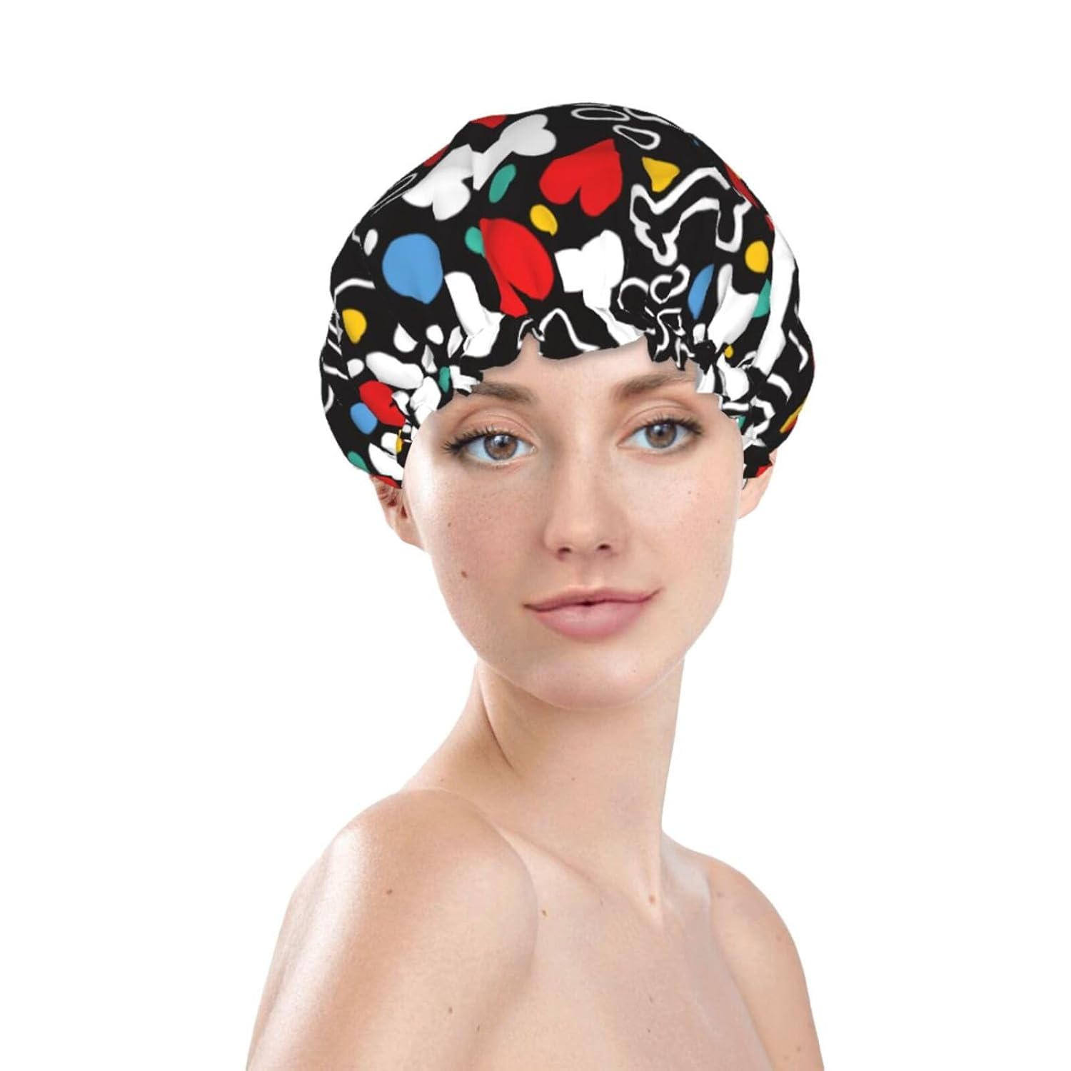 Love Heart Paw Shower Cap Reusable Waterproof,Shower Caps For Women With Double Hair Caps,Bathing Cap Hair Cap For Shower