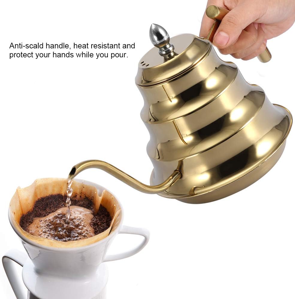 Hervidor de café con cuello de cisne de acero inoxidable con mango aislado antiquemaduras, tetera de boquilla larga y estrecha para preparar granos