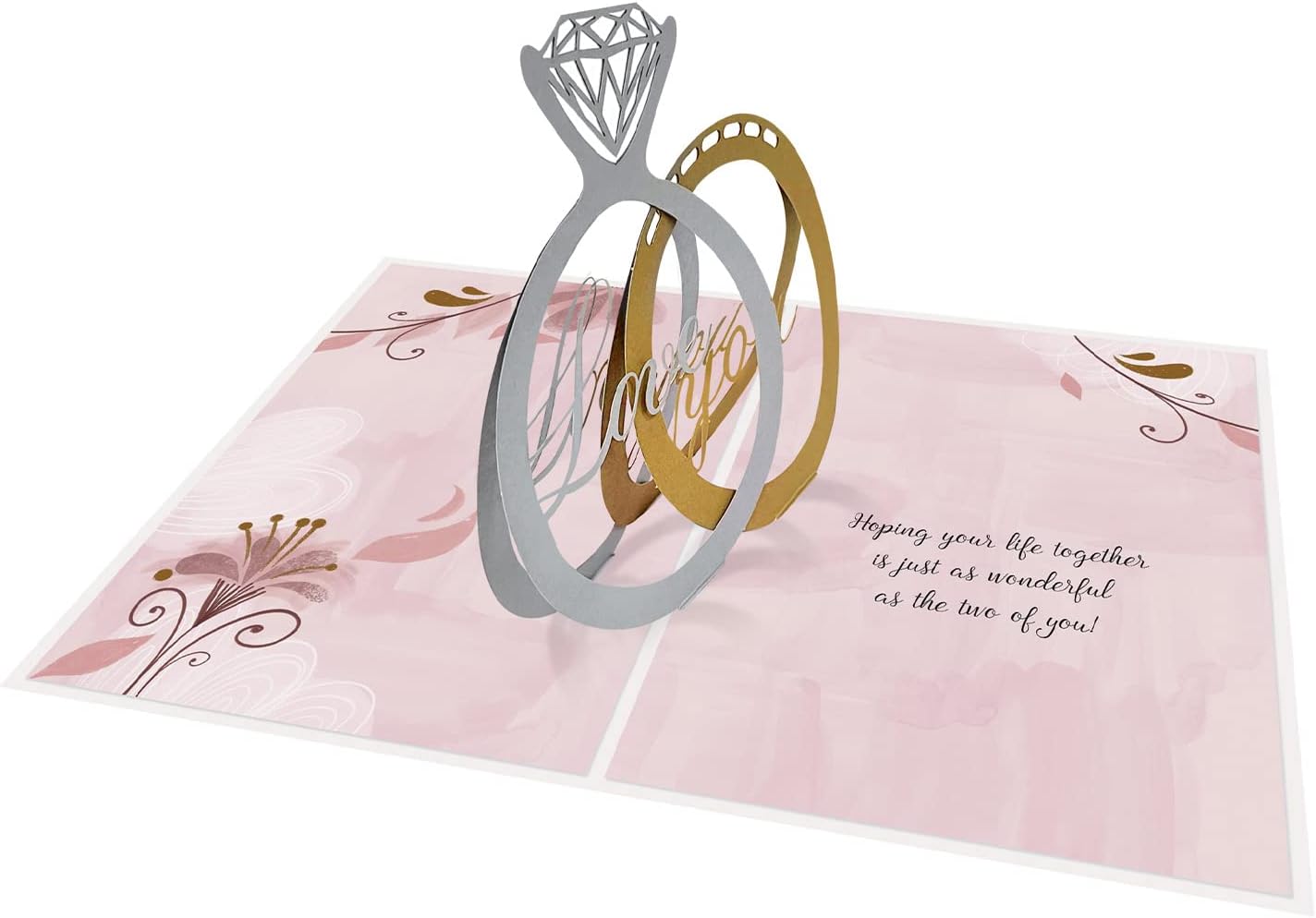 Designer Pop!, Tarjeta de felicitación de boda  Follaje dorado y anillos 3D “Love You” (1 tarjeta con sobre)