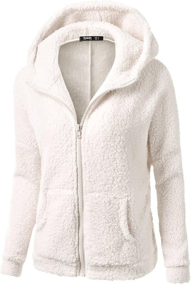 SNKSDGM Chaqueta con forro polar para mujer, ropa larga con capucha, suave, holgada, de piel sintética, para exteriores