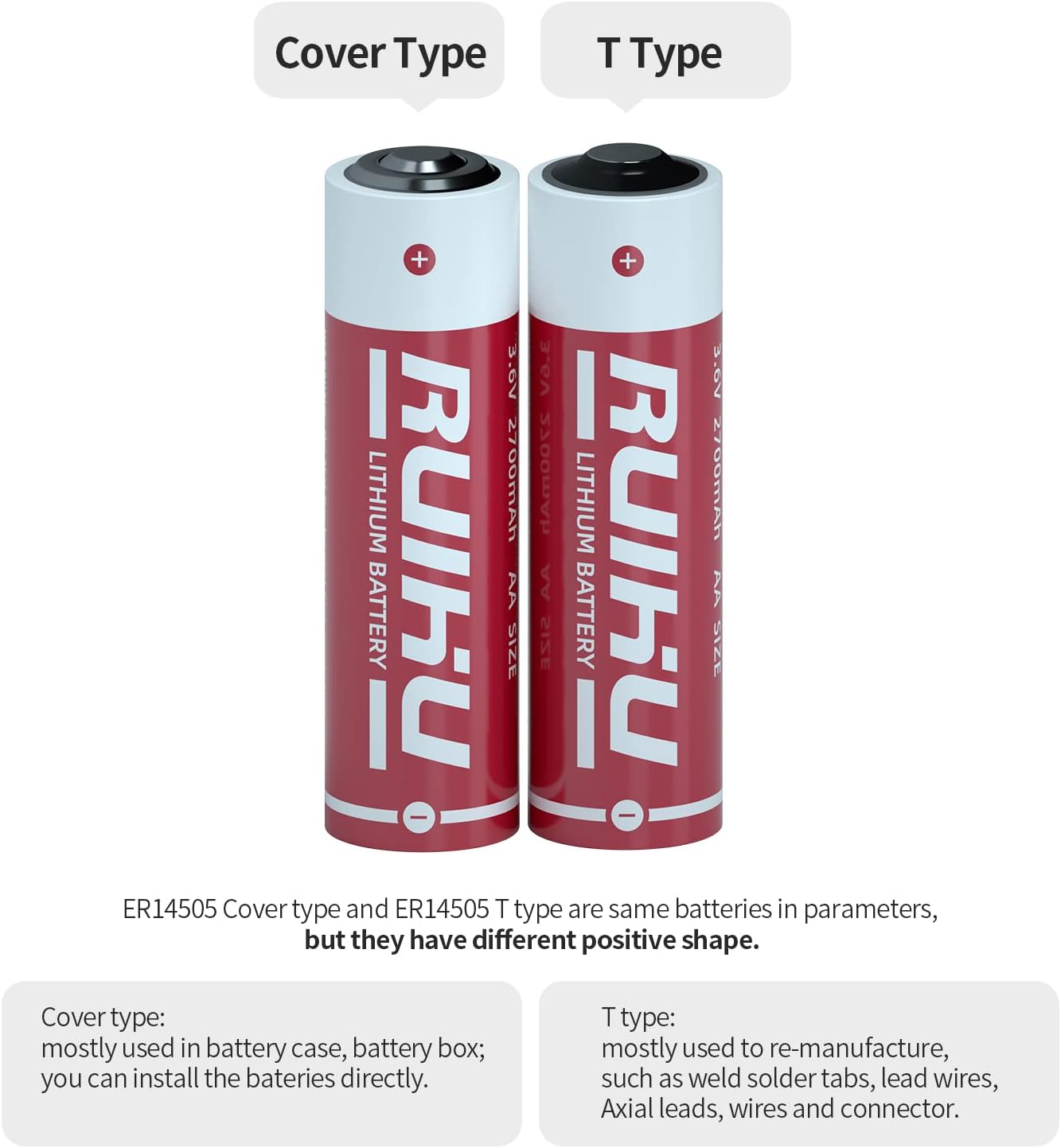 Paquete de 8 baterías de litio ER14505 LS14500 de 3.6 V, tamaño AA 2700 mAh batería de cloruro de tionilo de litio (Li-SOCl2) certificado