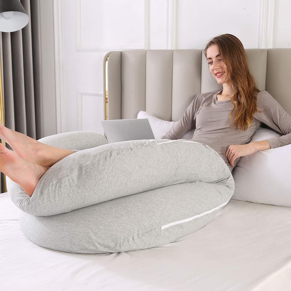 yoyomax Almohadas de embarazo, en forma de C, almohada de maternidad de cuerpo completo, almohada de espuma viscoelástica con funda de jersey