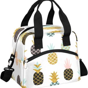 Bolsa de almuerzo aislada para mujeres y hombres, colorido patrón de piña a prueba de fugas, bolsa de almuerzo grande reutilizable para adultos con Bolsa de almuerzo aislada para mujeres y hombres, colorido patrón de piña a prueba de fugas, bolsa de almuerzo grande reutilizable para adultos con