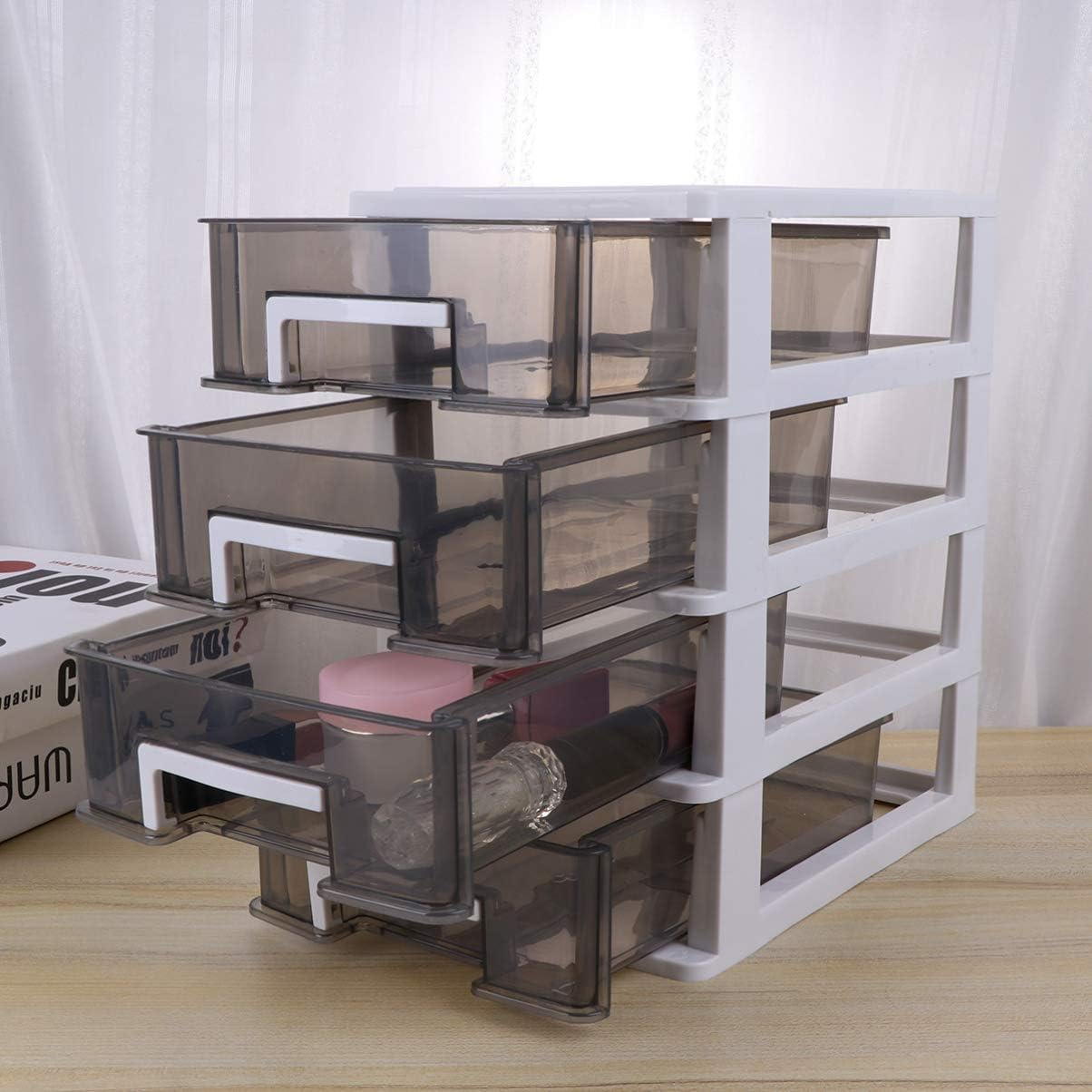 LIFKOME Gabinete de almacenamiento de plástico, tipo cajón, armarios, portátil, multifuncional, organizador de joyas, caja organizadora de joyas, 4