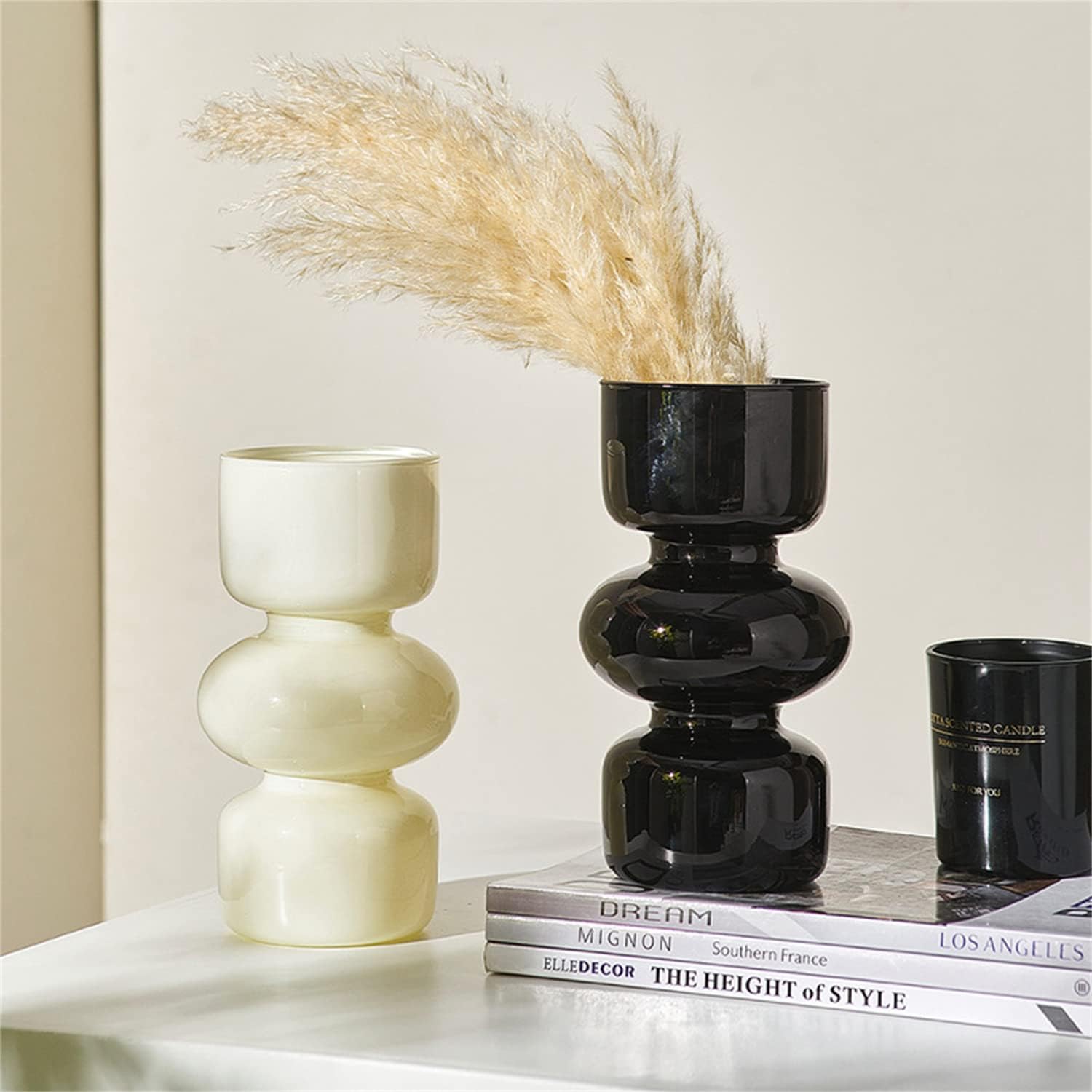Florero hidropónico de vidrio, florero de burbujas de vidrio de color de 7 pulgadas de alto para flor, jarrón de vidrio funky de tres capas para el