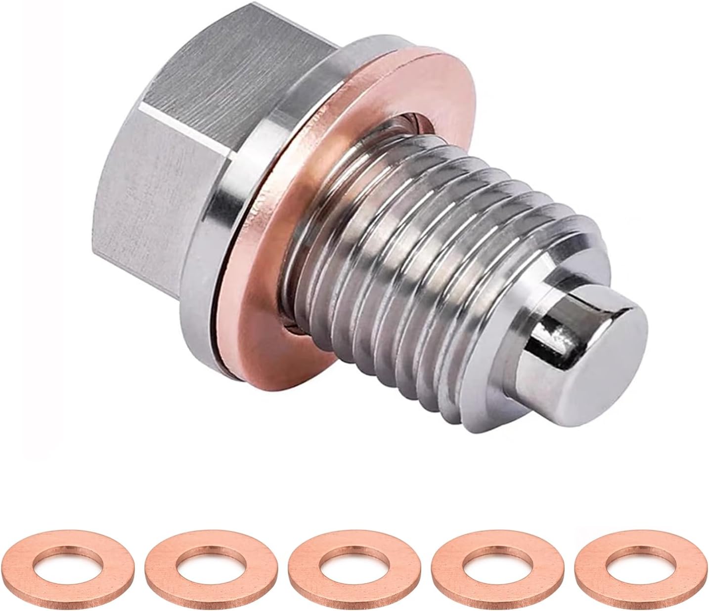 Tapón magnético de drenaje de aceite de aluminio M12 x 1.5, perno de tuerca de drenaje de sumidero de acero inoxidable con 5 arandelas de cobre,