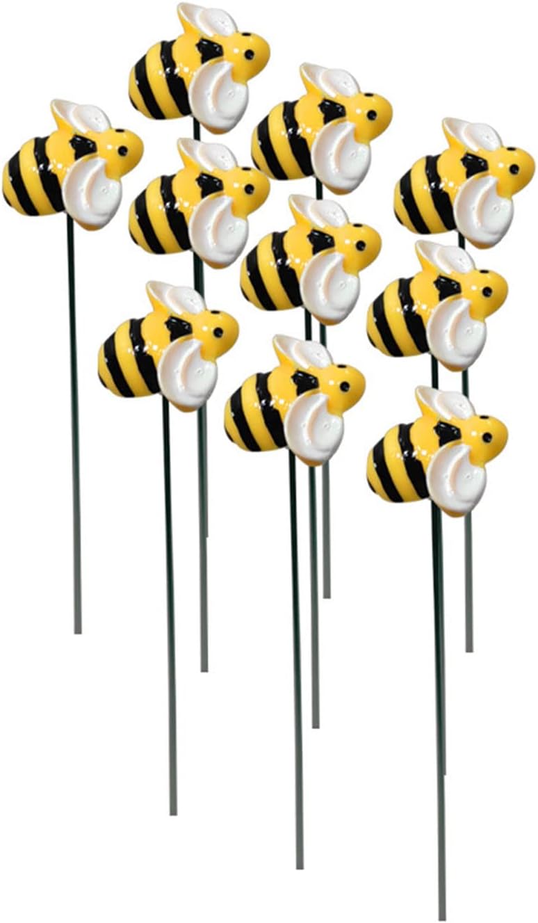 10 piezas de estacas de jardín de abejas decoración de metal para patio delantero, palillos florales de resina para primavera y verano, abejorros,