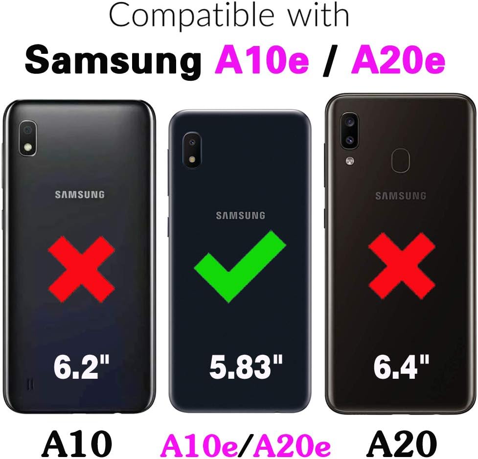 Funda de teléfono para Samsung Galaxy A10eA20e con protector de pantalla de vidrio templado y tarjetero con soporte para tarjetero, accesorios de