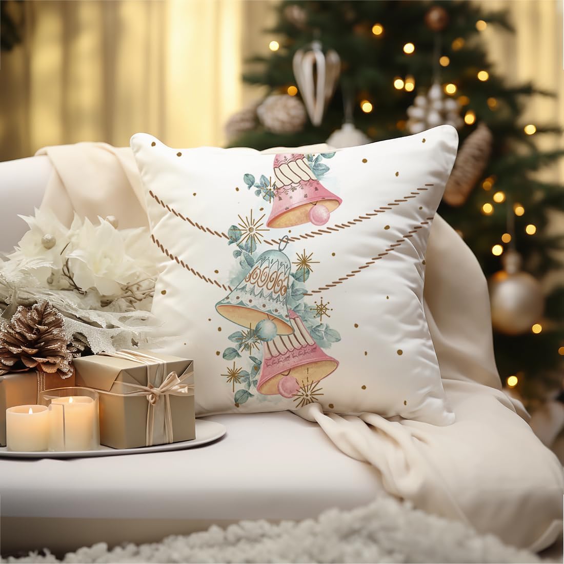 Juego de 4 fundas de almohada decorativas de Navidad de 18 x 18 pulgadas, diseño de muñeco de nieve, muñeco de nieve, Papá Noel, árbol de Navidad,