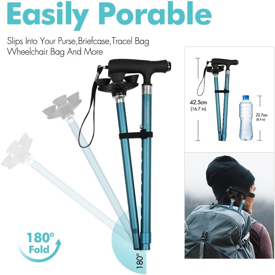 KINGGEAR Bastón de caminar para mujeres y hombres, ligero y resistente, bastón para caminar con pie autónomo, bastón grande de base cuádruple para