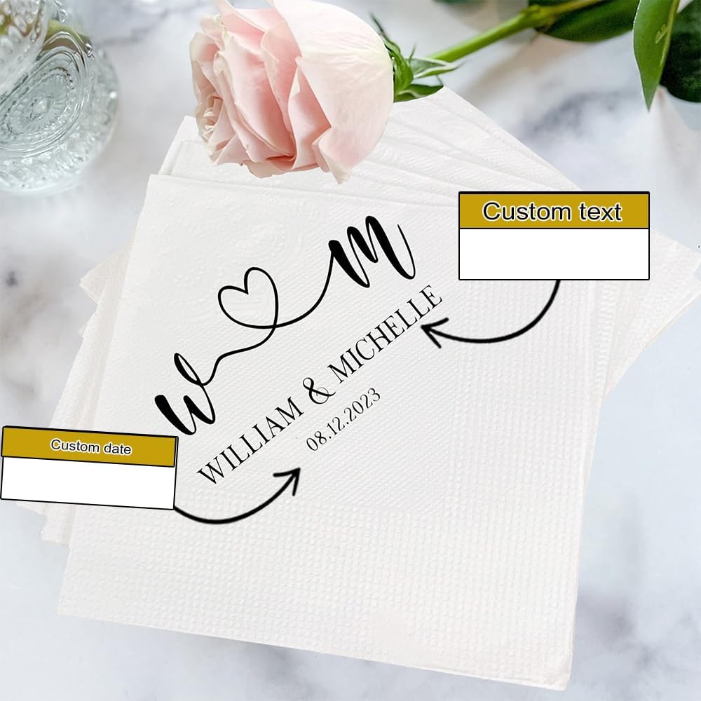 GodLover Servilletas de cena personalizadas para boda, servilletas personalizadas con nombre de pareja con corazón 2023, Servilletas personalizadas