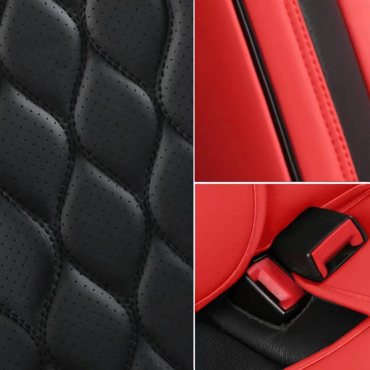 Juego completo de fundas de cuero sintético para asiento de automóvil, ajuste universal para la mayoría de los automóviles (negro y rojo, juego