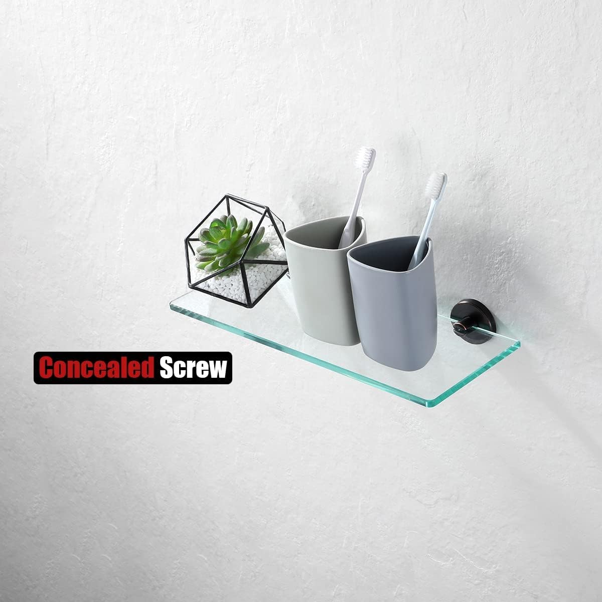 JQK TGS101L14-ORB – Estante de vidrio para baño de bronce aceitado, almacenamiento de ducha de vidrio templado de 14 x 5 pulgadas, montaje en pared