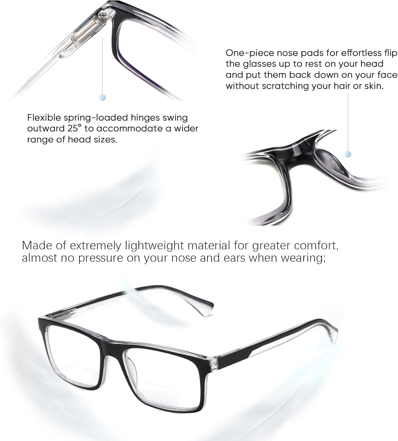 Missfive Paquete de 2 lentes de lectura bifocales ligeros para hombres, bloqueo de luz azul cercanolejano, lectores de bisagra de resorte de doble