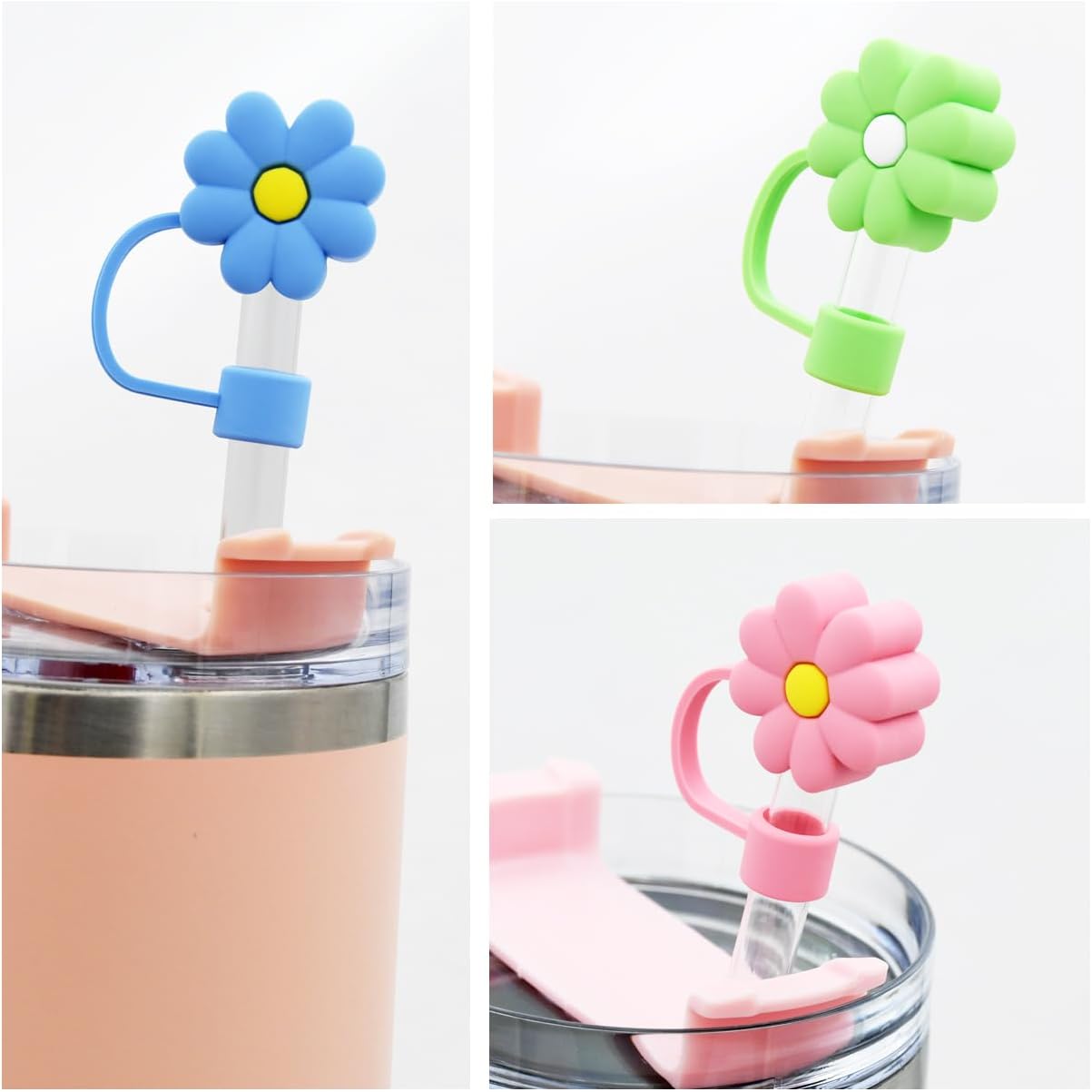 Tapa de popote para copa Stanley, compatible con vaso de 30 y 40 onzas con asa, tapas de puntas de popote reutilizables a prueba de polvo de 0.394