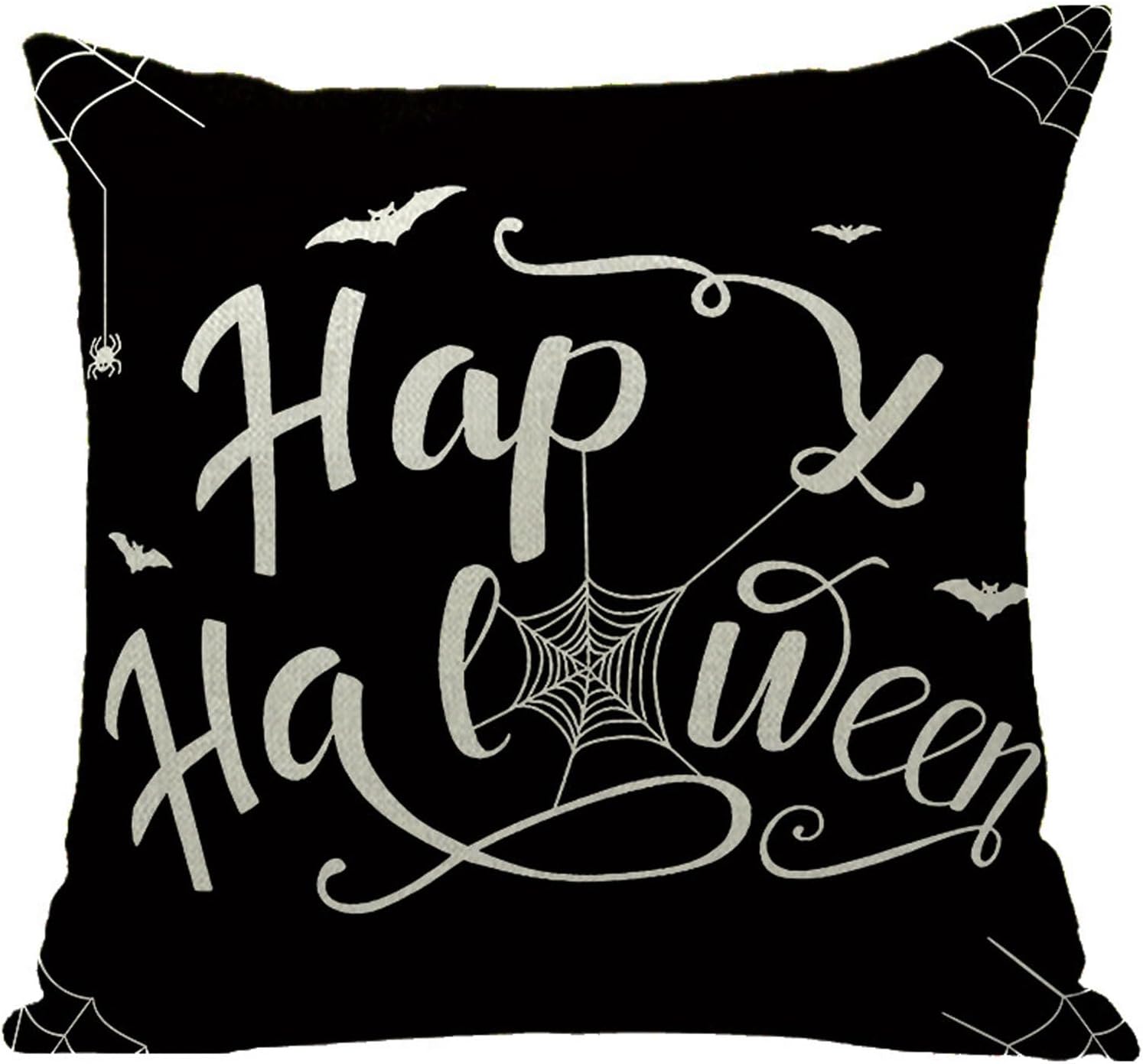 Fundas de almohada decorativas de Halloween, 1 unidad, de lino y algodón, color negro y blanco, fundas de cojín cuadradas de 18 x 18 pulgadas para