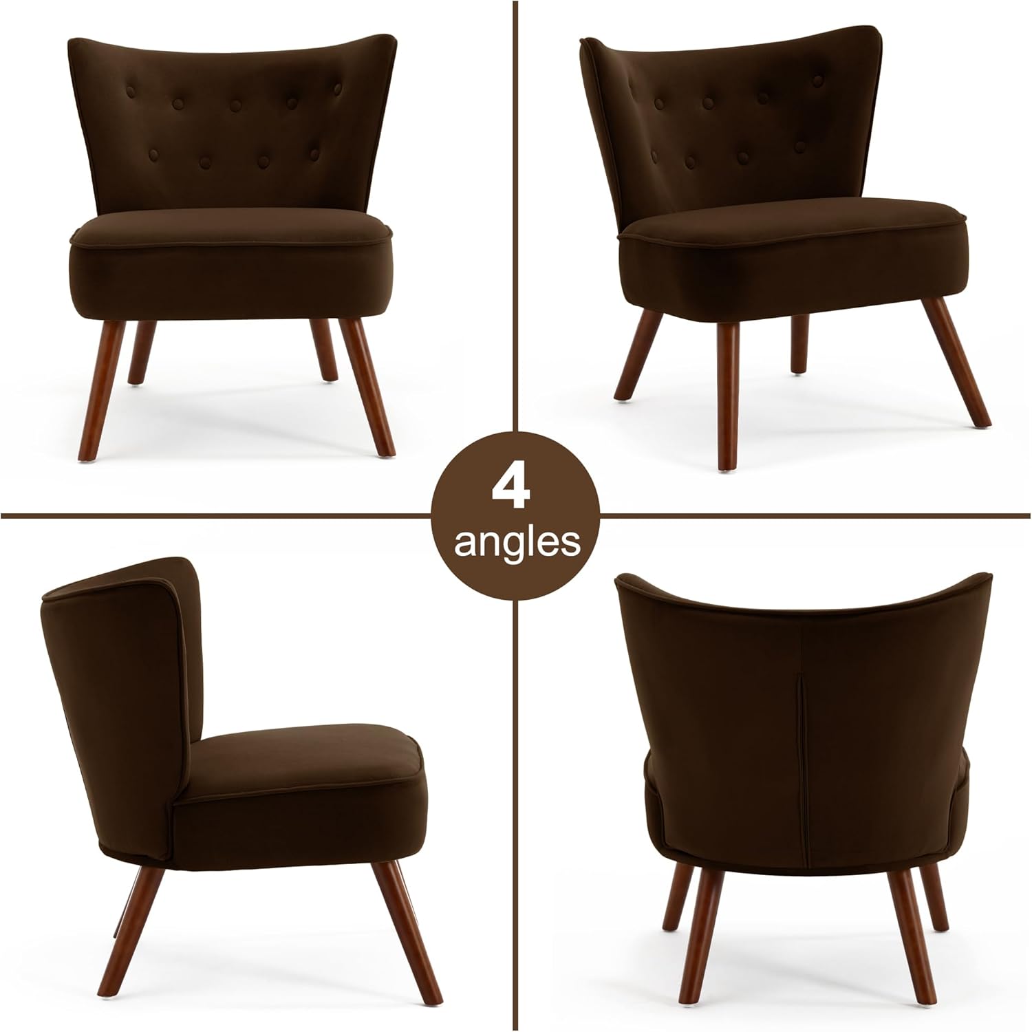 RUOVU Sillas decorativas de terciopelo modernas de mediados de siglo, sillas de sala de estar sin brazos con patas de madera, sillas de club con