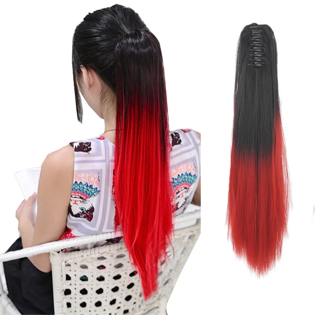 iLUU Cola de caballo sintética de una pieza con clip de garra, de 24 pulgadas de largo, extensiones de cabello lacio, cola de caballo gruesa,