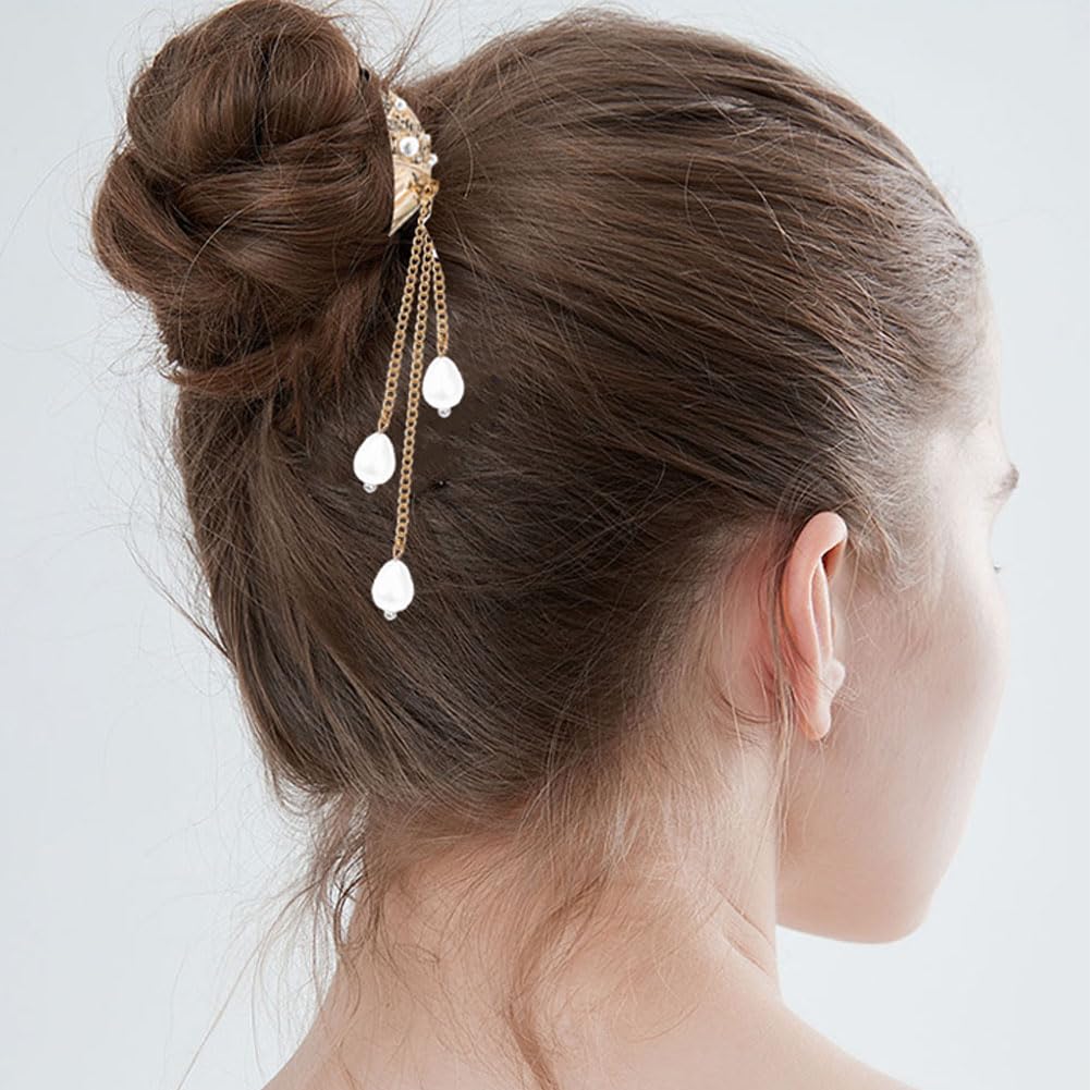 2 pinzas para el pelo con perlas de diamantes de imitación, mariposa alta cola de caballo fija, decoración de borla para novia, boda, fiesta, baile