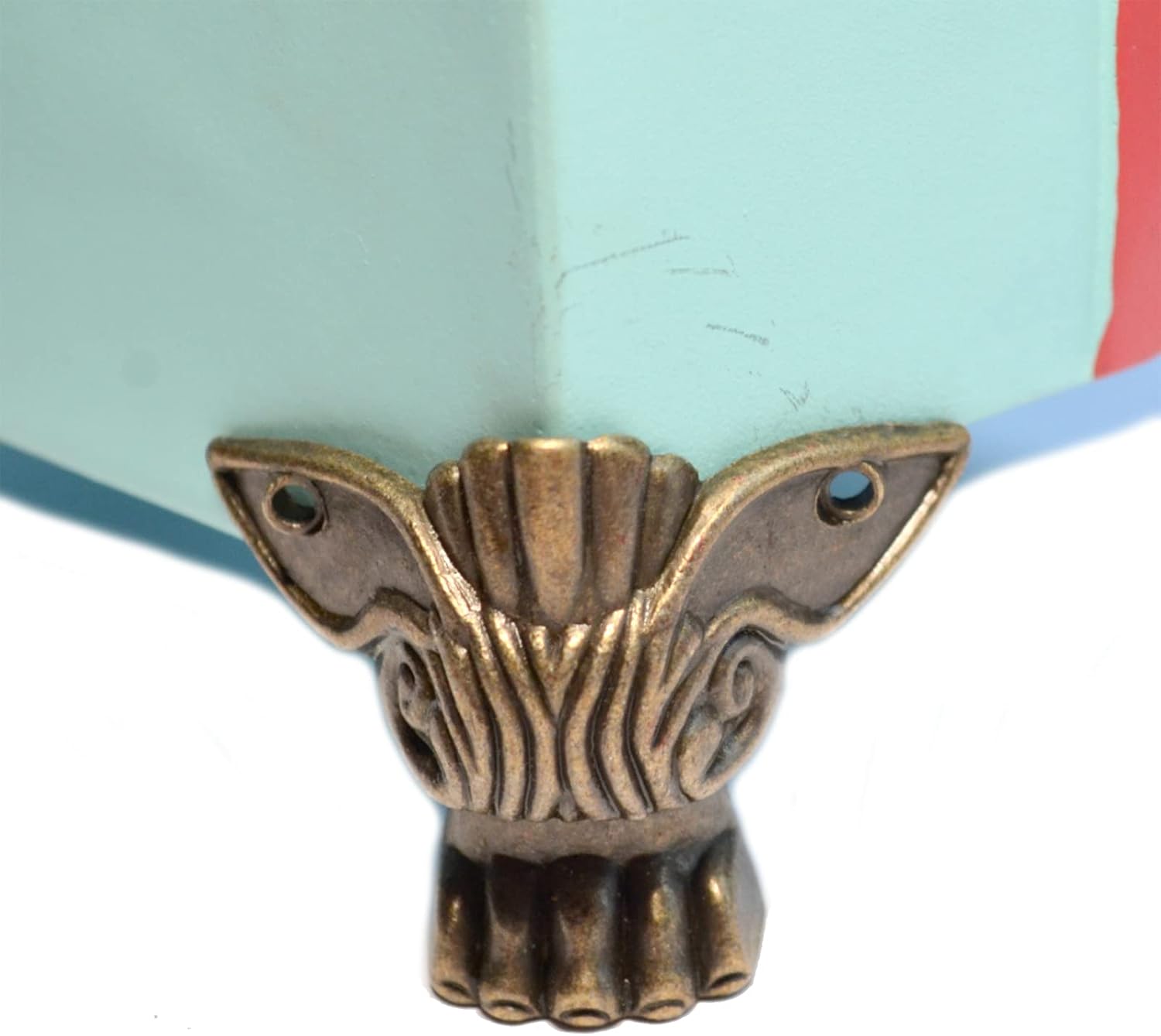 12 piezas de caja de madera de bronce vintage, patas de metal, caja de herramientas decorativas, caja de herramientas de cobre, soporte de pie,