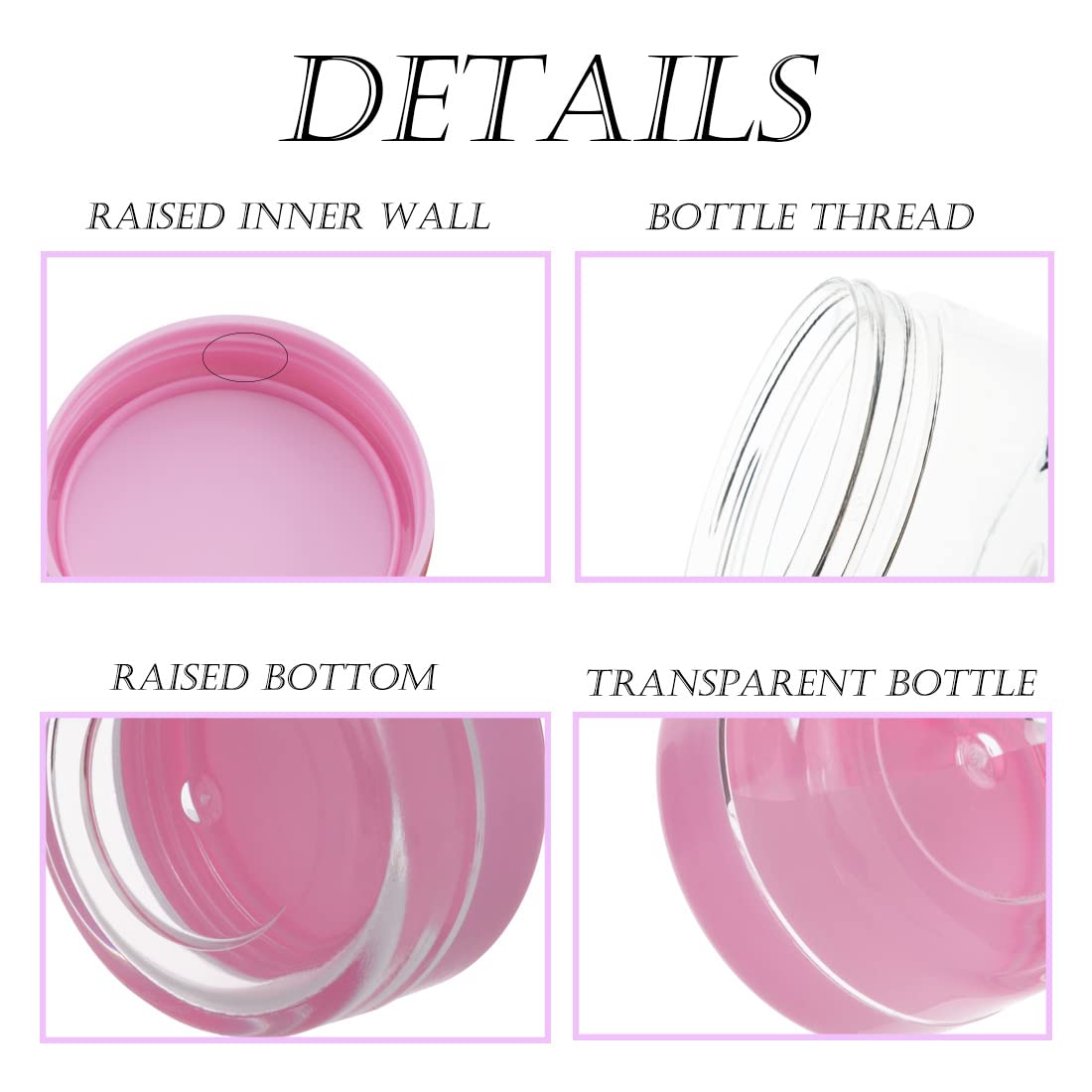 Contenedores de cosméticos con tapas, tarros de loción de plástico, tarros para muestras, con tapa rosa, 0.2oz, 25 unidades, Tarro de 10 gramos.,