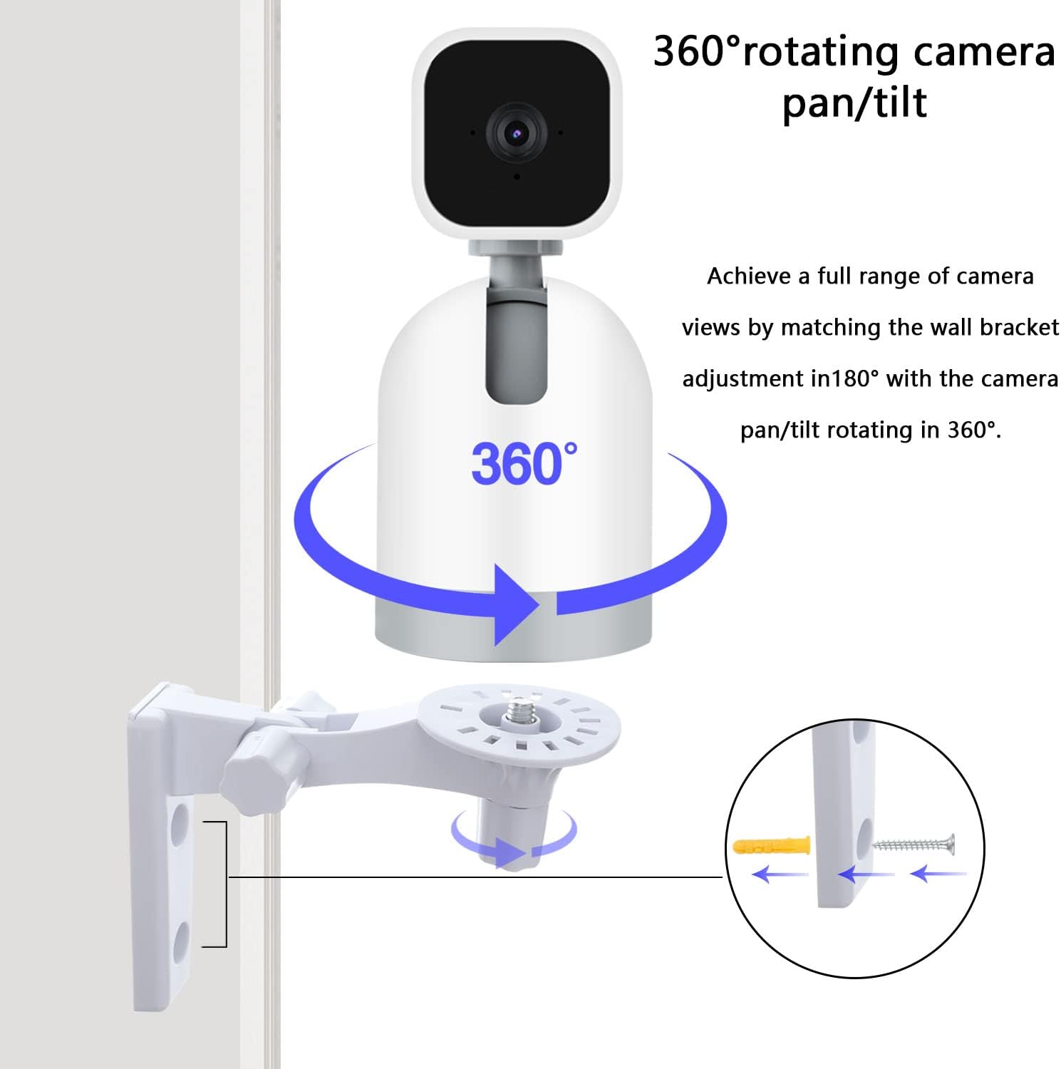 Soporte de pared para cámara compatible con Blink Mini Pan-Tilt Camera WYZE Cam Pan V3 V2 Battery Cam Pro, soporte de pared ajustable de 180 Soporte