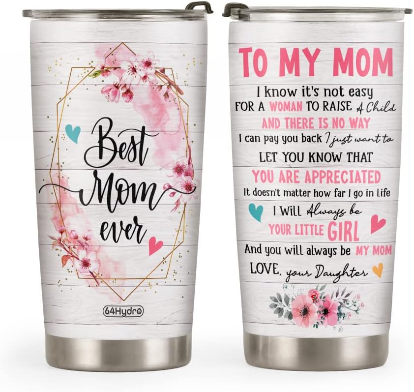 64HYDRO HALZ2911001Z – Vaso de regalo con tapa, doble pared al vacío con aislamiento térmico para mamá la mejor mamá, para mi mamá, para madre, de