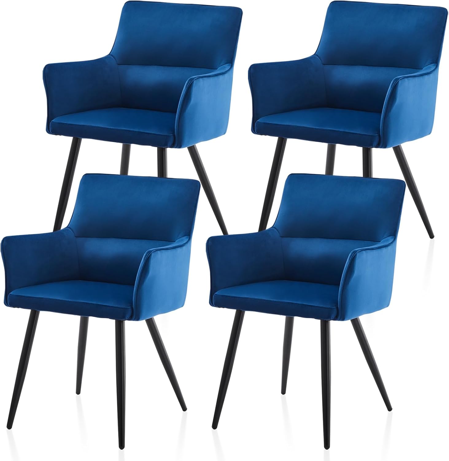 TUKAILAi Juego de 4 sillas de comedor de ocio, asiento tapizado de terciopelo con reposabrazos, respaldo y patas de metal, cómoda silla de salón