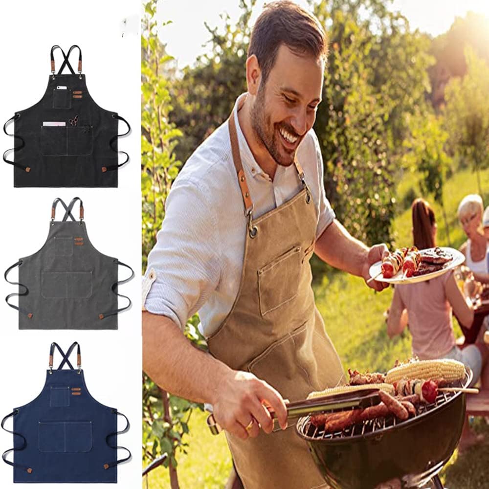 Delantal de lona de algodón para pintura de artistas, delantal de chef con correas cruzadas en la espalda para hombres y mujeres, cocina