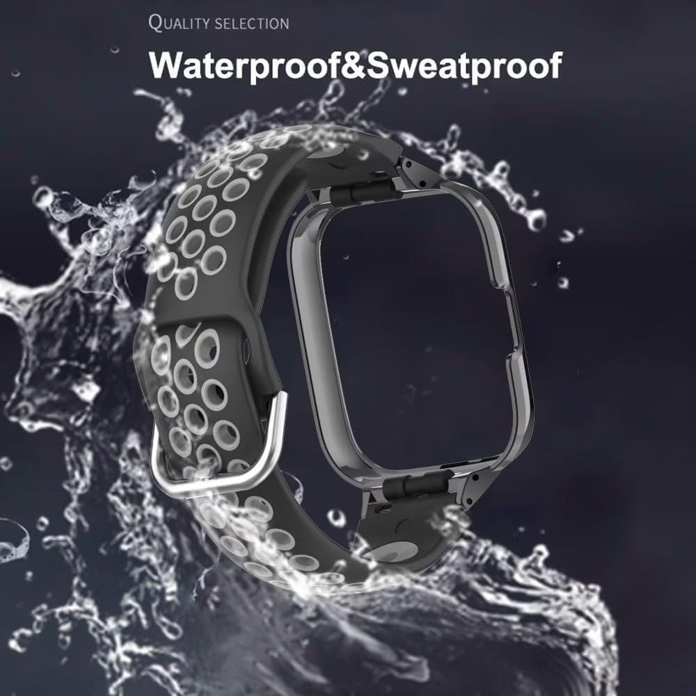 T-BLUER Compatible with Xiaomi Redmi Watch 3 Active Bands,Silicone Breathable two-color Strap Bracelet Accessories with Metal Protective Frame for