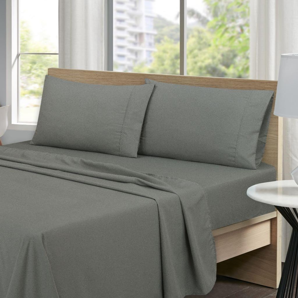 Juego de sábanas tamaño matrimonial, sábanas y fundas de almohada de lujo, juegos de ropa de cama de microfibra extra suave con bolsillo profundo de