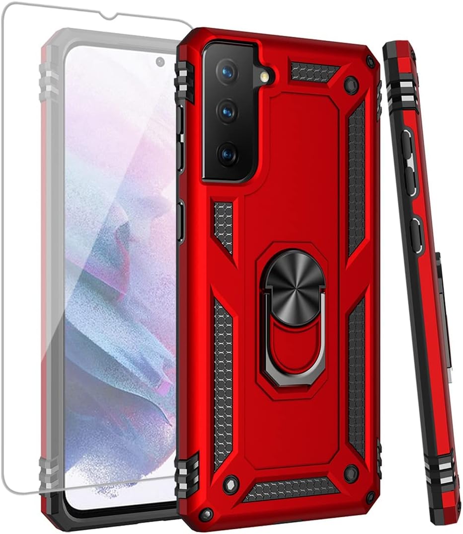Funda para Galaxy S21 Plus 5GS21+ SM-G996U con protector de pantalla de vidrio templado, grado militar magnético para Samsung Galaxy S21 Plus (rojo)