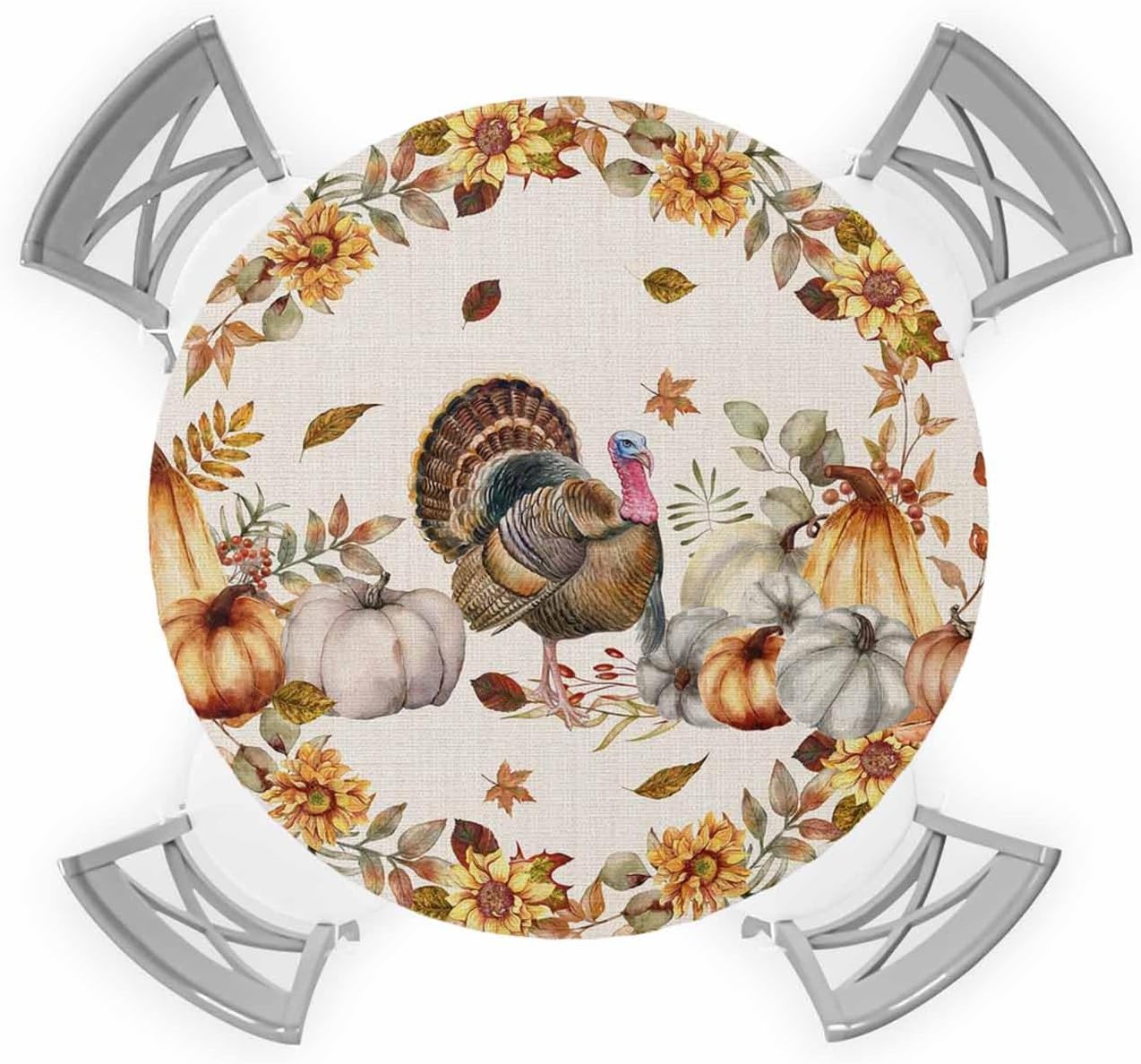 Mantel redondo ajustable de pavo de Acción de Gracias, mantel elástico, impermeable, para interiores y exteriores, mantel elástico para cena,