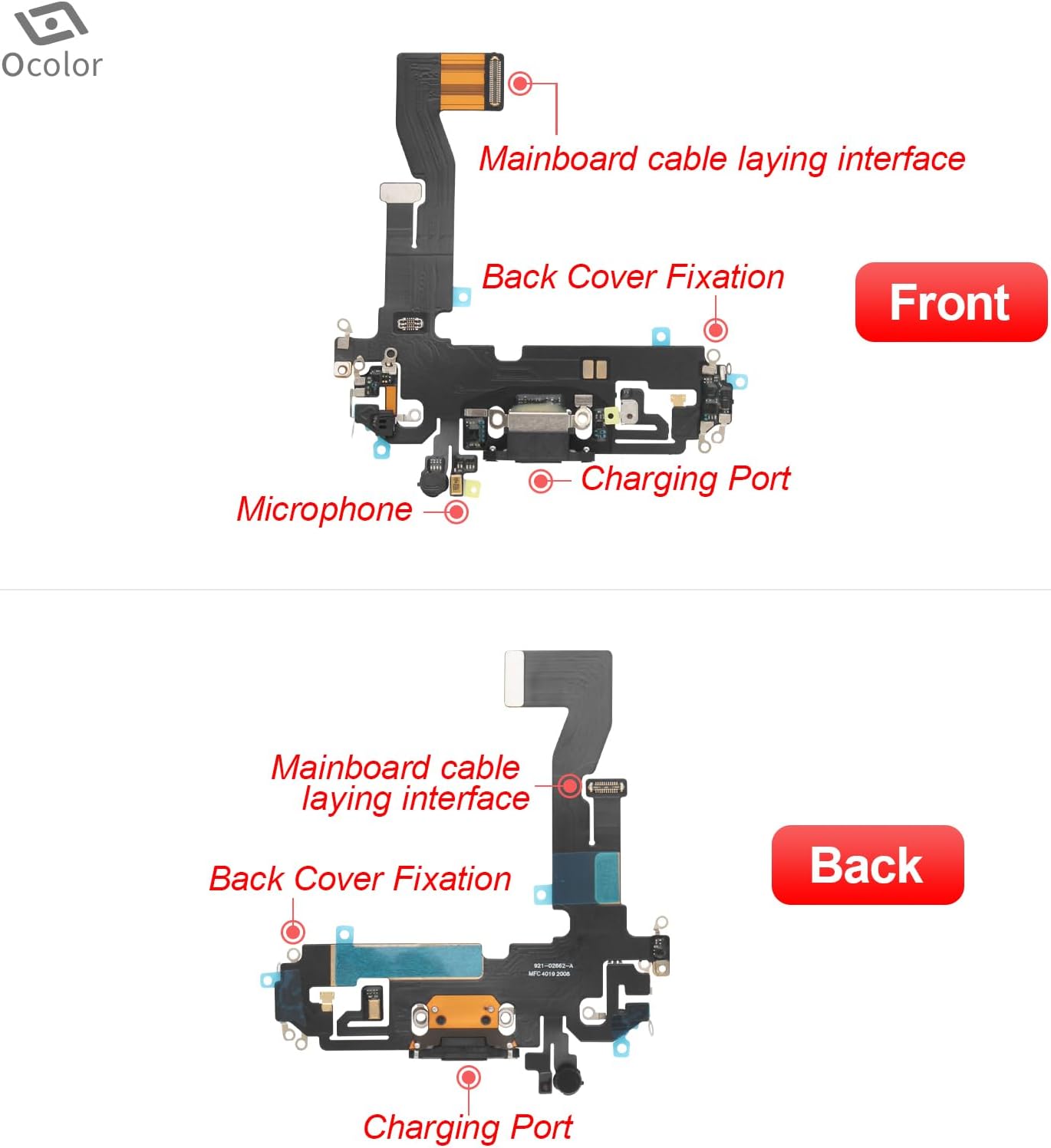 Ocolor Conector de muelle para iPhone 12 Pro Puerto de carga de repuesto para iPhone 12 USB Cargador Junta Flex Cable Piezas con Herramientas
